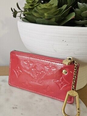 Louis Vuitton Pink Vernis Patent Leather Monogram Zip Wallet Key Pouch 💖